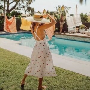 Reformation Cruise Dress Fruit Midi – White, Size 10 ✨